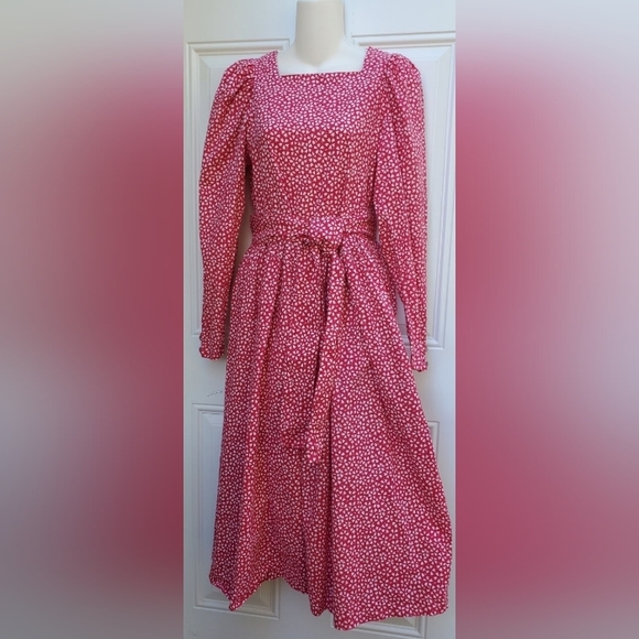 LAURA ASHLEY Vintage sz 10 Cotton Dress Puffed Sleeve Midi - Picture 2 of 5